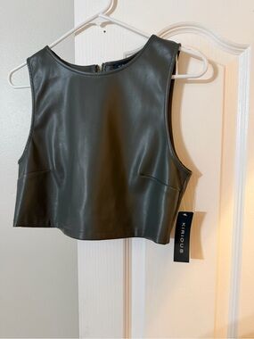 KIRIOUS Olive Faux Leather Cropped Tank